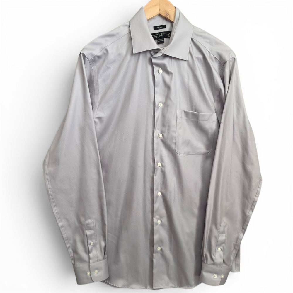 Pronto Uomo Dress Shirt Mens 16 36/37 Gray Button Non Iron Cotton Career